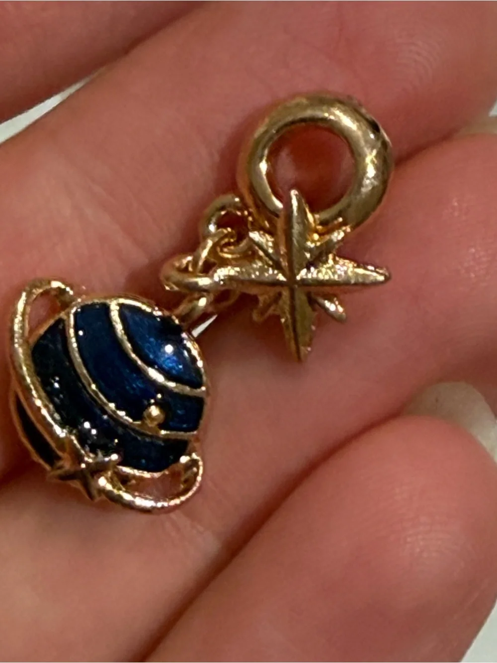 Gold-Tone Planet & Moon Charm Bracelet Pendant - Navy Enamel